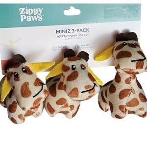 ZippyPaws Miniz 3-Pack Giraffe Squeaky Plush Dog Toy ZP829 Brown Tan Spotted NEW